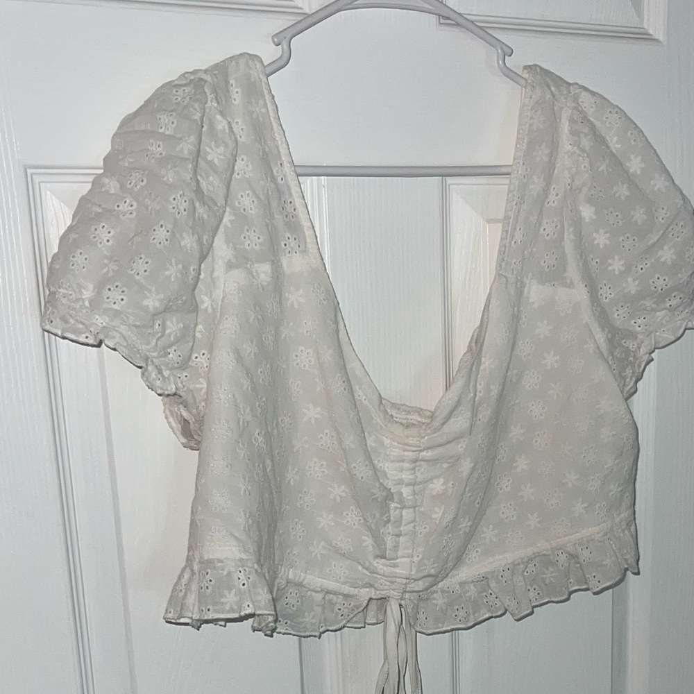 SHEIN White Floral Lace Blouse